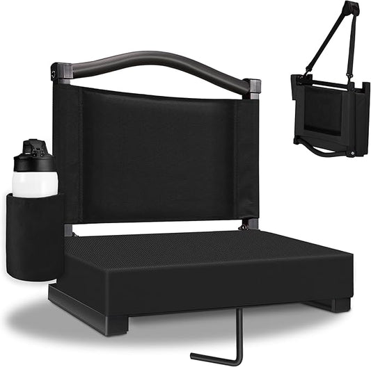 Fragess Bleacher seat, Stadium Seats with Back Support and Thick Cushion, Bleacher Chairs with Shoulder Strap and Side Pocket, Stadium Seat for Bleachers, Perfect for Sports Events(Black)