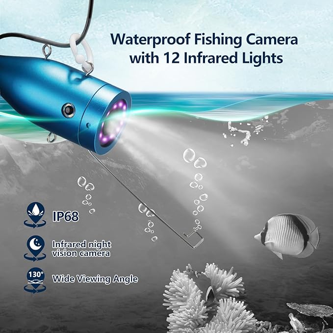 Portable Fish Finders,Underwater Fishing Camera with 7''IPS Screen,1000TVL Ice Fishing Camera with 12pcs Infrared Lights,6H Battery,USB-C Charging,49FT/15M Cable for Lake Boat Ice Fishing