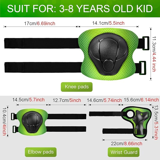 Wemfg Kids Protective Gear Set Knee Pads for Kids 3-14 Years Toddler Knee and Elbow Pads with Wrist Guards 3 in 1 for Skating Cycling Bike Rollerblading Scooter