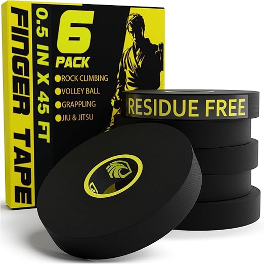 EAGLES Finger Tape 2, 3, 6 or 12 Pack Black or White | Residue Free Skin Friendly Strong Athletic Sports Tapes | 0.5” x 45 Ft for BJJ Jiu Jitsu Grappling MMA Knob Tape Weight (Black, 6 Pack)