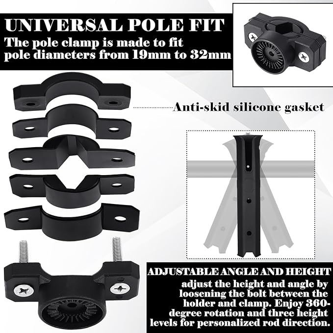 Pole Mount Fishing Rod Holders for Bike Rack Rotatable Fishing Chair Pole Holders with Clamp for Boat Bicycle Motorcycle Kayak Cart