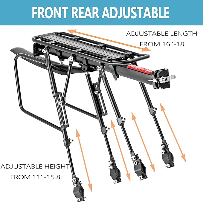 Rear Bike Rack,310 LB Capacity Solid Bearings Bike Cargo Rack w/Fender & Large Size Reflective,Quick Release Mountain Road Bicycle Rear Racks,Universal Bike Luggage Touring Carrier Rack,YONTUO