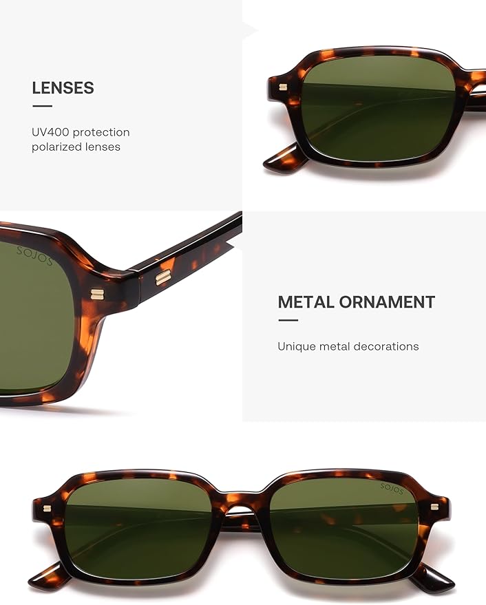 SOJOS Trendy Rectangle Polarized Sunglasses Womens Mens, Small Retro Fashion Thin Slim Square Sunnies SJ2610