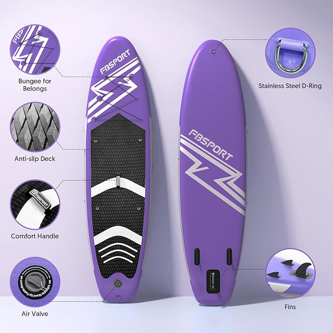 FBSPORT 11' Premium Stand Up Paddle Board, Yoga Board with SUP Accessories & Carry Bag | Wide Stance, Surf Control, Non-Slip Deck, Leash, Paddle and Pump for Youth & Adult