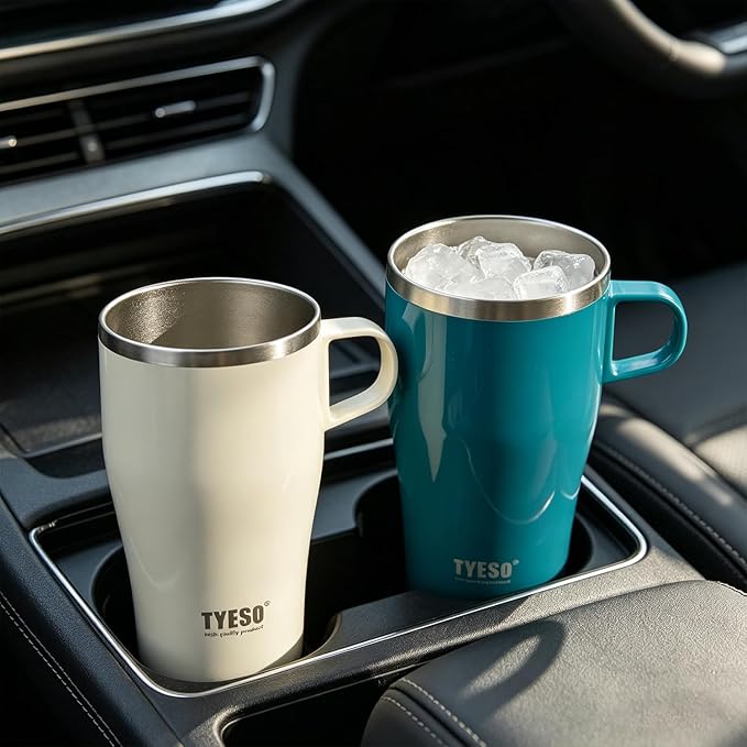 TYESO Coffee Mug,Insulated Tumbler with Lid,Vacuum Insulated Mug Double Wall Stainless Steel OfficeTumbler Cup (White, 17 oz)