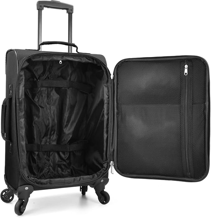 U.S. Traveler リオ 軽量ソフトサイド ローリングキャリーオンスーツケース、4輪セット、ブラック