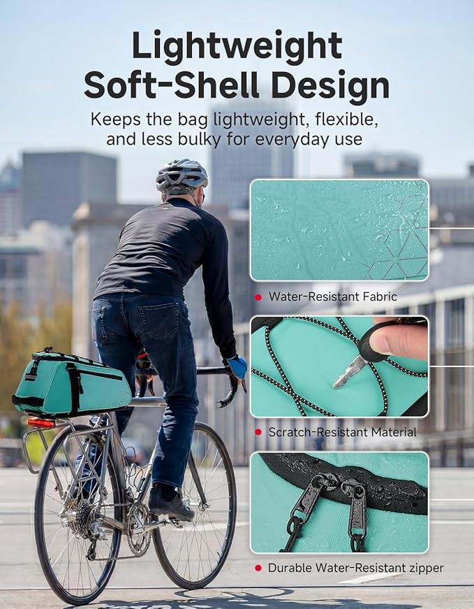 KEMIMOTO Rear Bike Rack Bag - 8L PVC Water Resistant Ebike Bags for Bicycle Rear Rack, Bicycle Trunk Pannier for Commuter Travel Shopping and Cycling (Green)