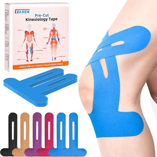 IEADEN Precut Kinesiology Tape for Knees, 10 Strips - Knee Support & Stability, Knee Pain Relief Athletic Tape - Waterproof & Elastic, Breathable Hypoallergenic Latex-Free Tape, Blue