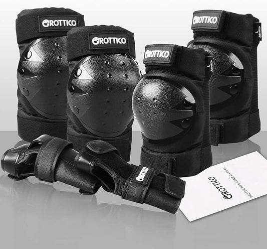 Adult-Youth-Kids Knee-Elbow-Pads Wrist-Guards - Skateboard Roller Inline Ice Skate BMX Bike Scooter Protective Gear Set