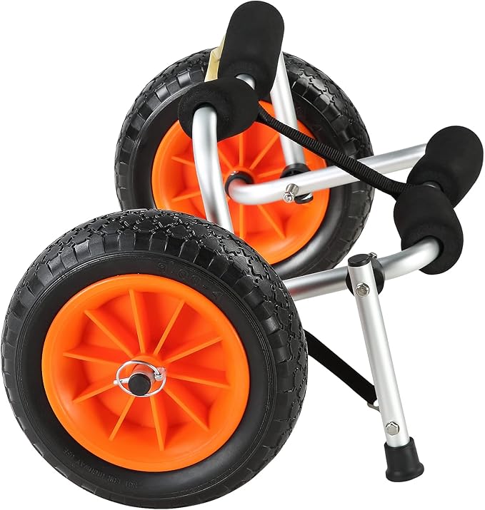 VEVOR Kayak Cart, 250lbs Load Capacity, Foldable Kayak Dolly Aluminum Kayak Wheels with 10'' Solid Tires for Kayaks Carrier Canoes Paddleboard Kayak Trolley Float Mats Jon Boats