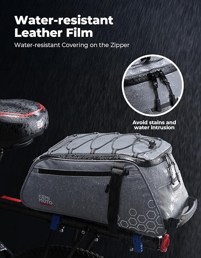 KEMIMOTO 11L Bike Bag for Bicycle Rear Rack, Fully Reflective 3-in-1 Carrying Style Bike Trunk Bag, Water-Resistant E-bike Saddle Pannier Bag with Shoulder Strap for Bike Backpack