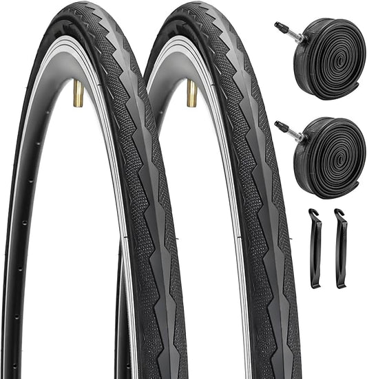 1 or 2 Pack 700X23C/25C/28C/35C Road Bike Tires with or Without 2 Inner Tubes Presta Valve and 2 levers for City Commuter Road Pavement Garden Trail Bike Tires