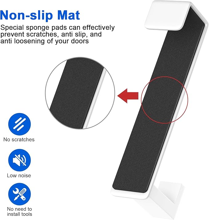 PMMASTO 2-Pack Over The Door Hooks - Rustproof Stainless Steel Door Hangers for 1-3/4 Inch Doors, Non-Marking and Tool-Free Easy Install (White, L Shape-Fits 1-3/4" Thick Door)