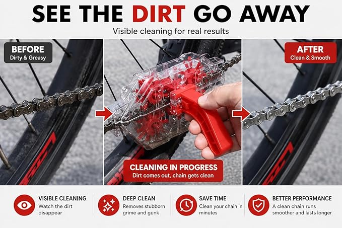 Bike Chain Cleaner Tool – Easy-to-Use Bicycle Chain Cleaning Device, Transparent Design, Deep Cleaning for Road & MTB Bikes