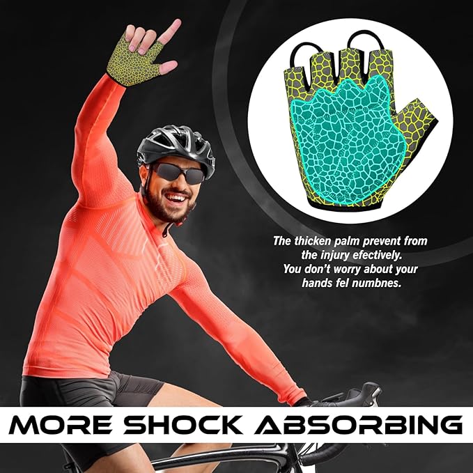 WESTWOOD FOX Cycling Gloves Half Finger Unisex Padded Grips Palm Bicycle Summer MTB Bike Gloves for Men Women Non-Slip Fingerless Short Mountain Bike Sports Hiking Climbing Gym
