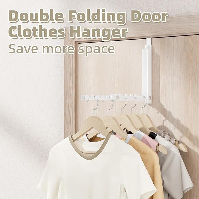 BAKON Over The Door Hooks, Small Space Double Folding Portable Over The Door Drying Rack for Laundry, Bathroom, Bedroom, Travel Storage and Drying (1Pack, White)