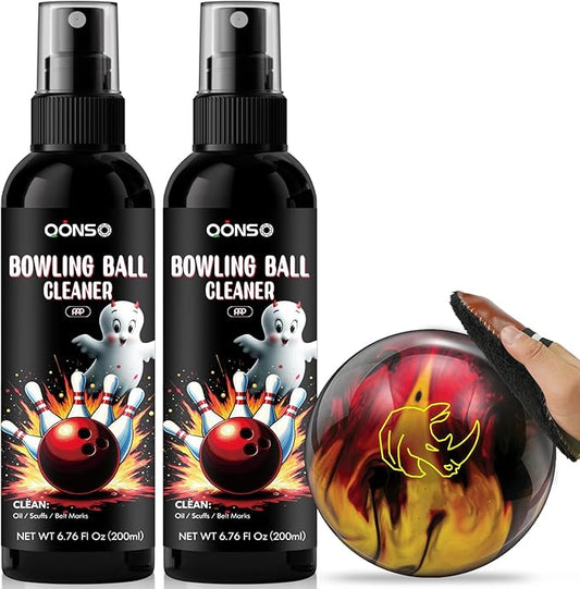 Bowling Ball Cleaner Spray - 2 Pack Bowling Cleaner Set with Cleaning Towel, Portable Bowling Accessories Kit - Removes Oil, Stains & Scuffs - Enhances Grip, Restores Tack & Prolongs Lifespan of Ball