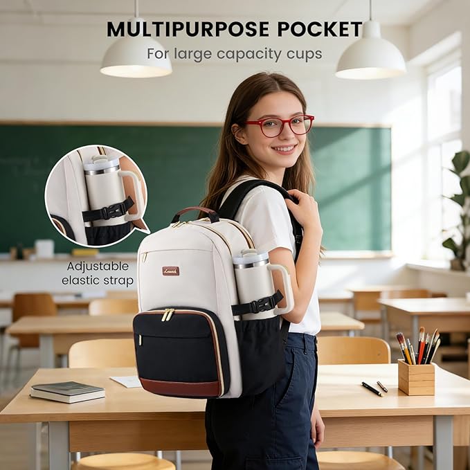 LOVEVOOK Lunch Backpack with Lunch Compartment,17 Inch Laptop Work Travel Insulated Cooler Backpack Purse, Waterproof College Teacher Lunch Bag Box with Tumbler Holder,Gifts for Men Women,Gray-Pink