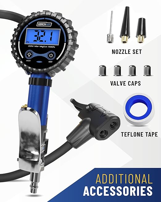 GERCHWAY Presta Valve Air Chuck – Digital Bike Tire Inflator with Pressure Gauge – Schrader to Presta Valve Adapter for Air Compressor