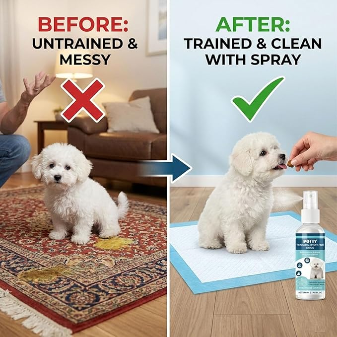 Dog Potty Training Spray - Fragrance-Free Alcohol-Free, Indoor & Outdoor Puppy Toilet Training Aid for All Ages & Breeds, 3.38 Fl Oz