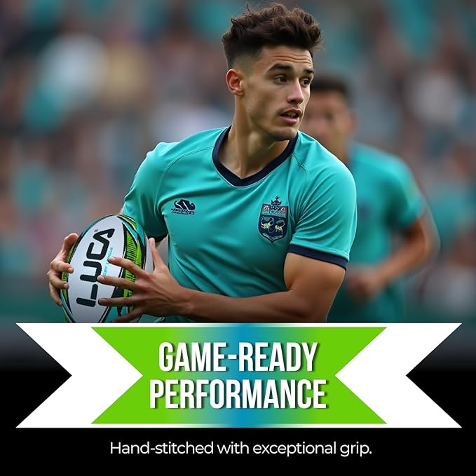 LUCA League Rugby Ball Size 4 & 5 | Hand Stitched, 3-Ply Durable Construction | Super Grip Texture | Training & Match Play Rugby Ball