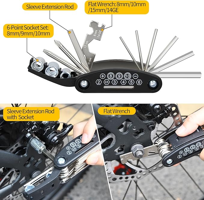 PXZBLG Bike Repair Kit, Bike Tire Repair Tool Kit, Including 16-in-1 Bike Multitool, Bicycle Tire Repair Accessories, Used for Mountain Bike and Road Bike