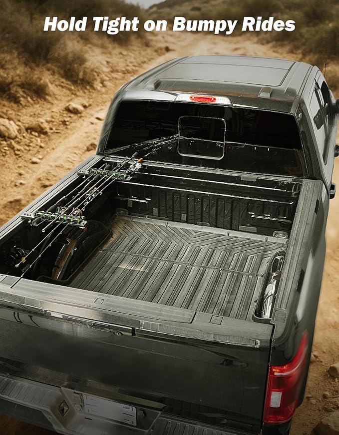 JOYTUTUS Truck Bed Fishing Rod Holder | 6-Rod Capacity | Secure Clamp-On Design | Fits Truck Bed & Boats | Horizontally or Vertically Place