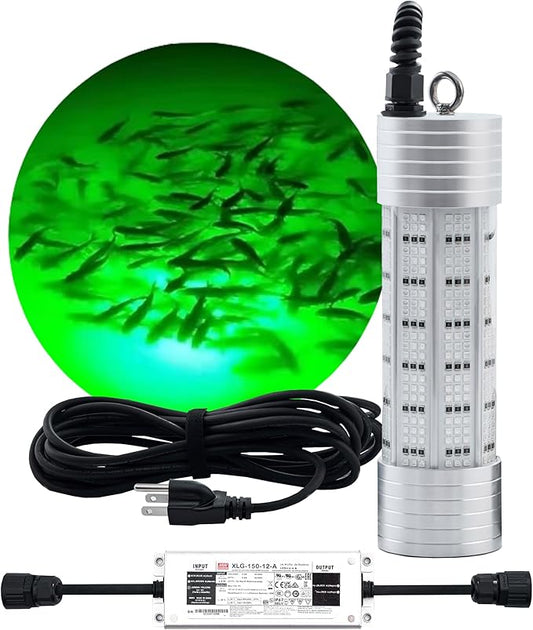 Luckerain 水中集魚灯 150W 20000LM 緑色 集魚ライト 110V&12V 水中集魚灯 ドック、ボート、ヨット用 防錆 淡水・海水対応 30ftケーブル