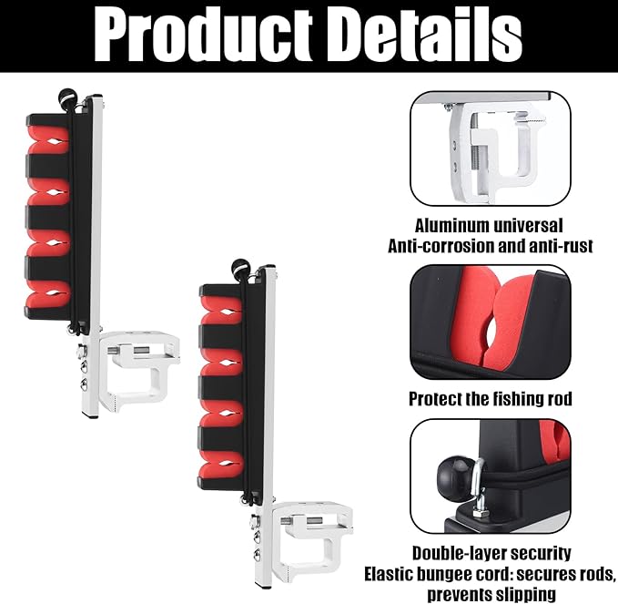2 Pcs Fishing Rod Holders for Truck Bed 4-Rod Capacity Secure Clamp-on Design Fishing Pole Rack for Car Truck Bed