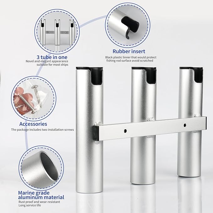 Marinebaby Aluminum Fishing Boat Rod Holder,3/4 Link Tube Aluminum Rod Rack, Suit Boats & Yacht ,Silver