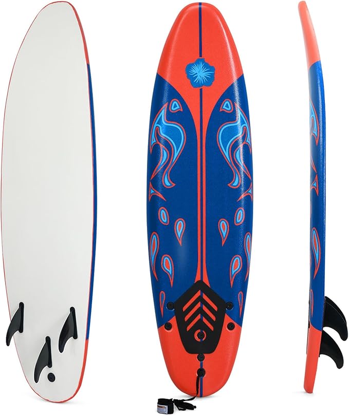 KOTEK 6' Surfboard, Surfing Board with 3 Removable Fins, Safety Leash, EPS Core & EPE Deck, Lightweight Surf Board for Teenagers, Adults, Beginners
