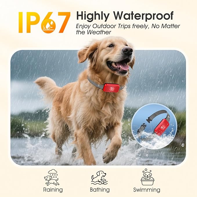 Dog Bark Collar for Large Medium Small Dogs, Effective No-Bark Collar, Smart Barking Collar, Rechargeable Bark Collar with 7 Sensitivity, 3 Modes, Waterproof,Red