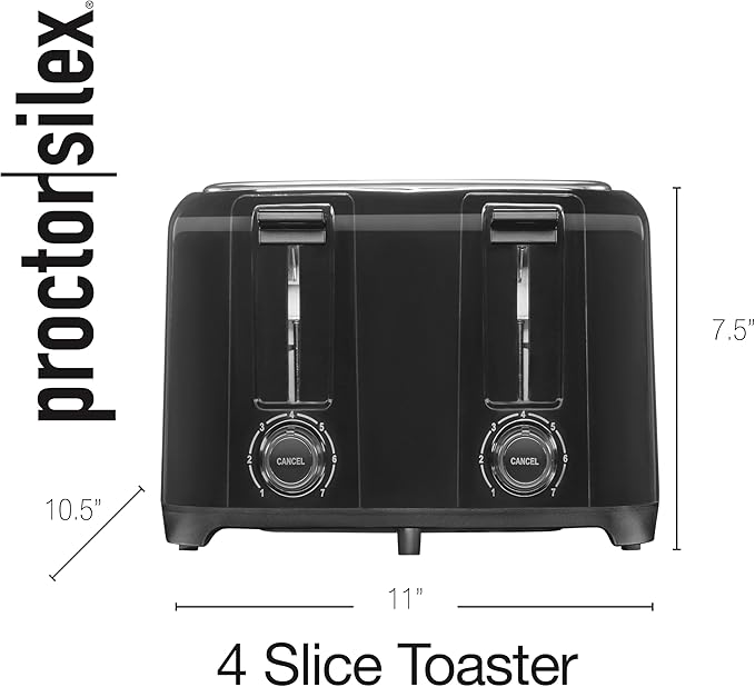 Proctor Silex 4 Slice Toaster with Extra Wide Slots for Bagels, Cool-Touch Walls, Shade Selector With 7 Browning Levels, Toast Boost, Auto Shut-off and Cancel Button, Black (24215PS) (Pack of 2)