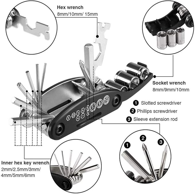 Bike Saddle Bag with Repair Tool Kits, Bicycle Saddle Bag with Repair Set, Bike Bag Under Seat, Bike Seat Bag, Bike Storage Bag with 16-in-1 Multifunction Tool Kits