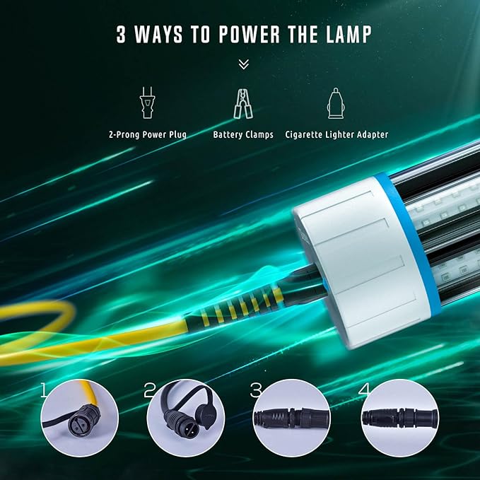 水中集魚灯、110V & 12V 超高輝度グリーンLED水中ライト ドック、ボート、カヤック用、IP68防水 淡水・海水対応 (9mケーブル)