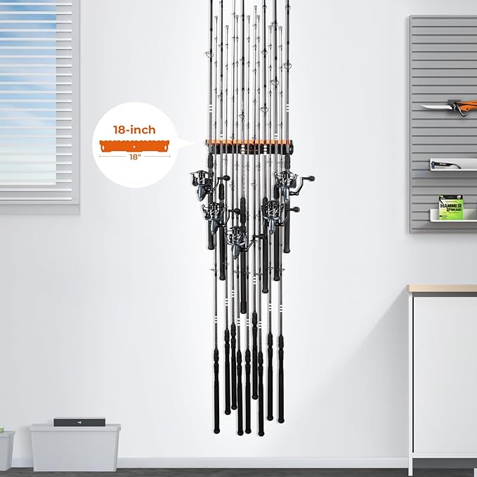 KastKing V15HD Heavy Duty Vertical Fishing Rod Holder – Wall Mounted Fishing Rod Rack, Store 15 Large Rods or Fishing Rod Combos in 18 Inches, Great Fishing Pole Holder and Rack, 2 Packs