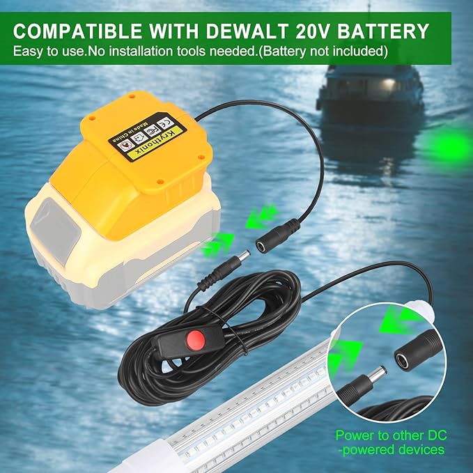 Underwater Green Fishing Light Compatible with Dewalt 20V Battery,Fishing Lights LED Underwater for Crappie and Squid Attracting,13W,1512 lumens,Green Dock Light(No Battery)