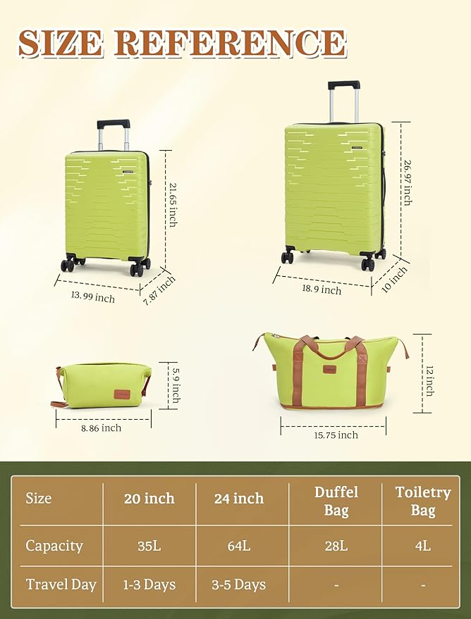 4-piece luggage sets, suitcases with wheels, PP hard-shell luggage, upgraded shock-absorbing universal wheels and built-in lock, carry-on luggage set.