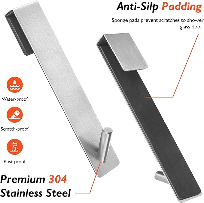 Shower Door Hooks(7.5 Inch),Extended Over Door Hooks for Bathroom Frameless Glass Shower Door,Stainless Steel Towel Hooks,Heavy Duty Rack Hooks for Robe,Towel-3 Pack-Silver