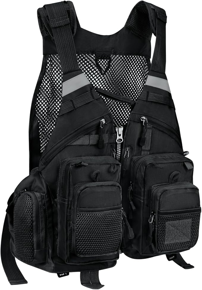 Gonex Fly Fishing Vest for Men Women, Comfortable Adjustable Fishing Vest with Multi-Pockets Reflective Stripes