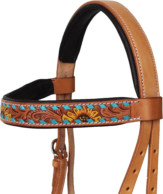 Horse Western Leather Sunflower Bitless Sidepull Bridle Split Reins 77RS27TN