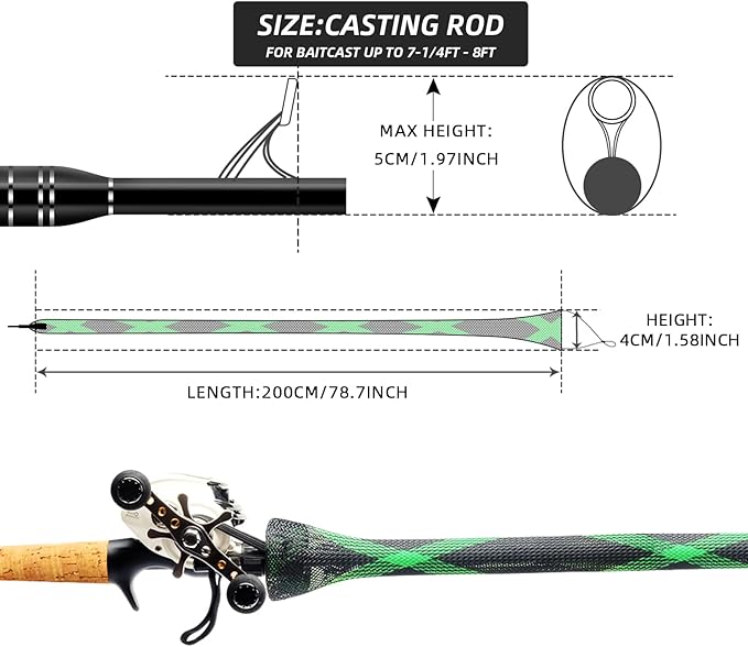 SF 釣り竿ソックス 釣り竿スリーブ ロッドカバー 編組メッシュロッドプロテクター ポールグローブ スピニングロッド、キャスティングロッド、マスキーロッド、アイスロッド、フライロッド、スペイロッド用 釣り具