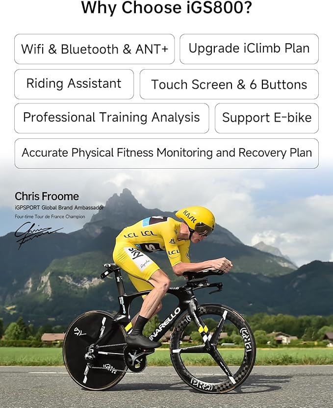 iGPSPORT iGS800 Bike Computer Touchscreen, 3.5'' Offline MAP Navigation WiFi Bluetooth ANT+ Smart 32GB GPS Cycling Computer Waterproof