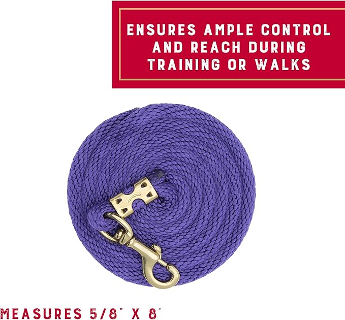 Weaver Equine Performance Lead Rope, 8' Horse Value Rope with Brass Plated 225 Snap, Soft Comfort Grip, Barn Horse Tack for Daily Use
