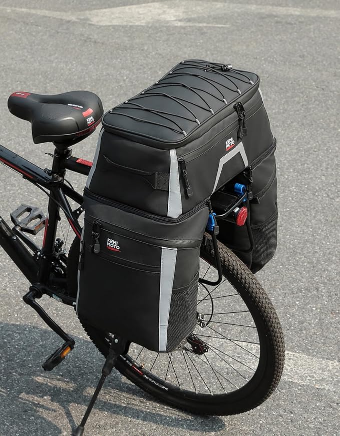 KEMIMOTO Bicycle Panniers Combo 4-in-1, Bike Saddle Cooler Bag with Waterproof Rain Cover, 47L Removable Insulated Cycling Rear Luggage for Warm or Cold Items for Traveling Camping Shopping Commuting