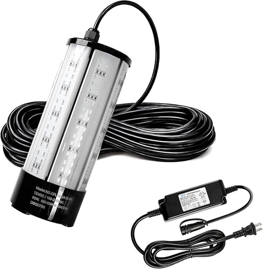 NS 60W 7500LM グリーン水中集魚灯、110V AC & 12V DC デュアル電源、LED水中ドック&ボートライト、クラッピー、池、カヤック用防水海水魚誘引キット