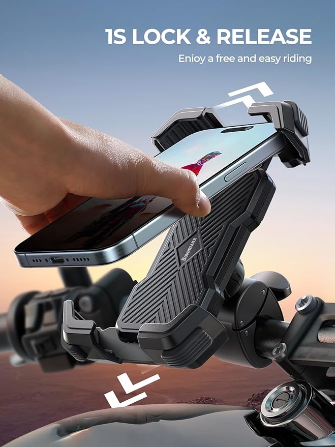 Bovemanx Motorcycle Phone Mount Holder, [Ultra-Stable][7 inch Phone Friendly] Bike Holder Handlebar Cell Clamp Harley Accessories for iPhone 16 15 14, 4-7" Smartphones