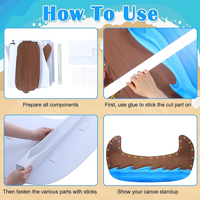 Canoe Cardboard Cutout Stand up Set Beach Nautical-Inspired Events Camping-Themed Canoe Stand up Photo Props for VBS Vacation Bible School Party Supplies (5 ft, 2 Oars)
