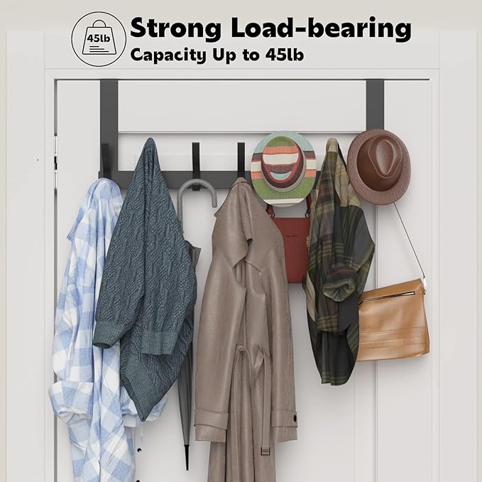Over The Door Hooks, Sturdy Door Hanger, Large Over The Door Towel Rack with 12 Hooks, Heavy Duty Easy to Install, for Bathroom, Bedroom，Kitchen，Hanging Towels, Coats (Black).