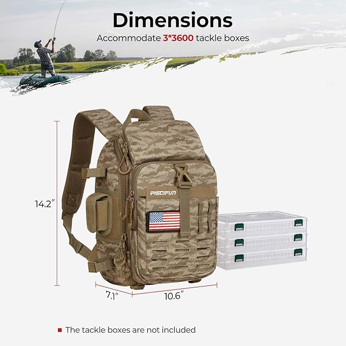 Piscifun Fishing Tackle Backpack with Rod & Gear Holder, Lightweight Fishing Tackle Storage Bag with Protective Rain Cover